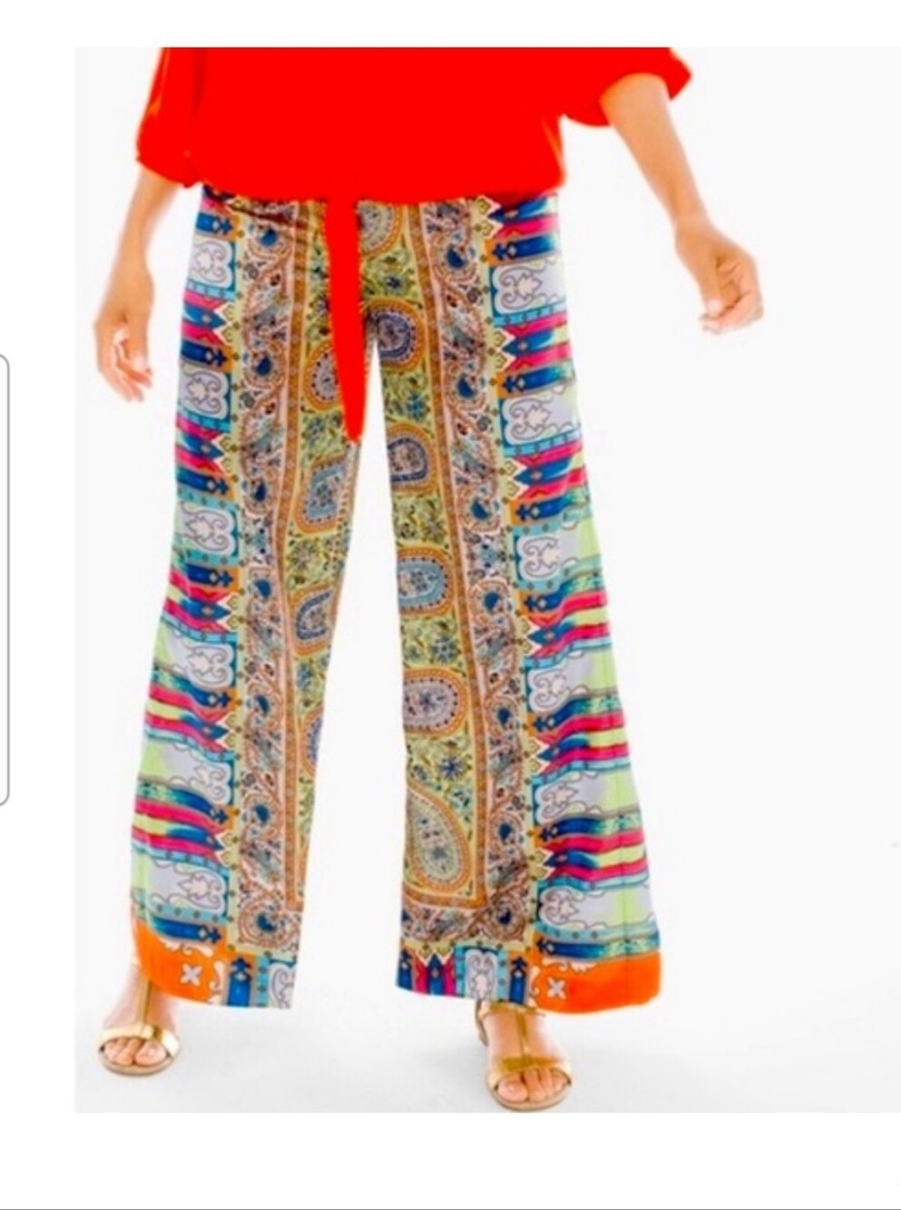 Chico's Paisley Print Wide-Leg Pants in Yellow, Blue, Orange
